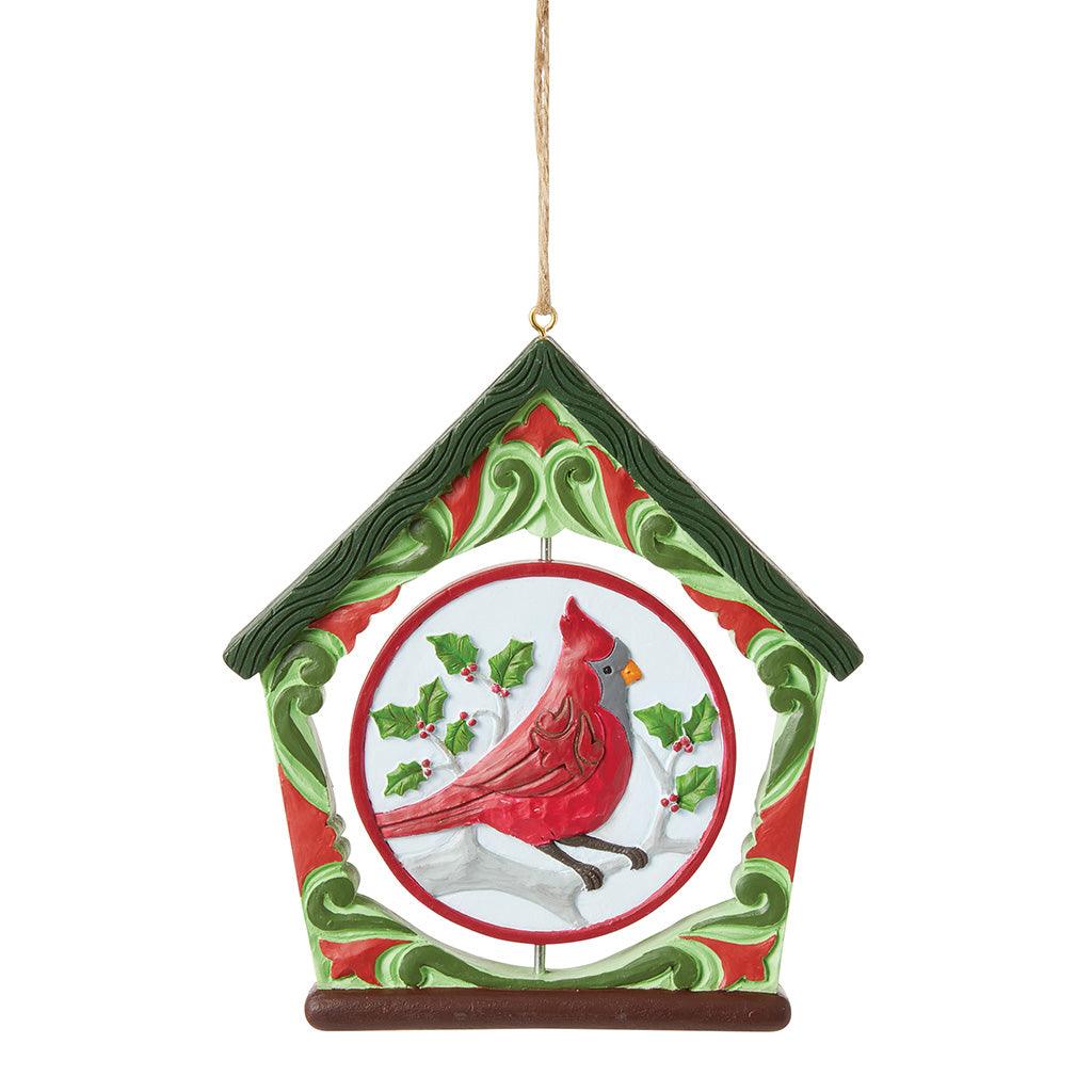 Cardinal Bird House Rotating Ornament