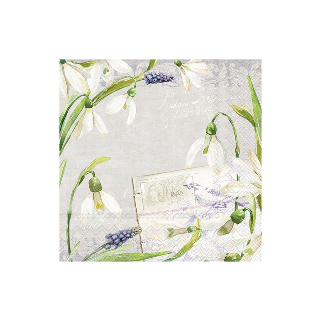 Little Snowdrops Linen Cocktail Napkin