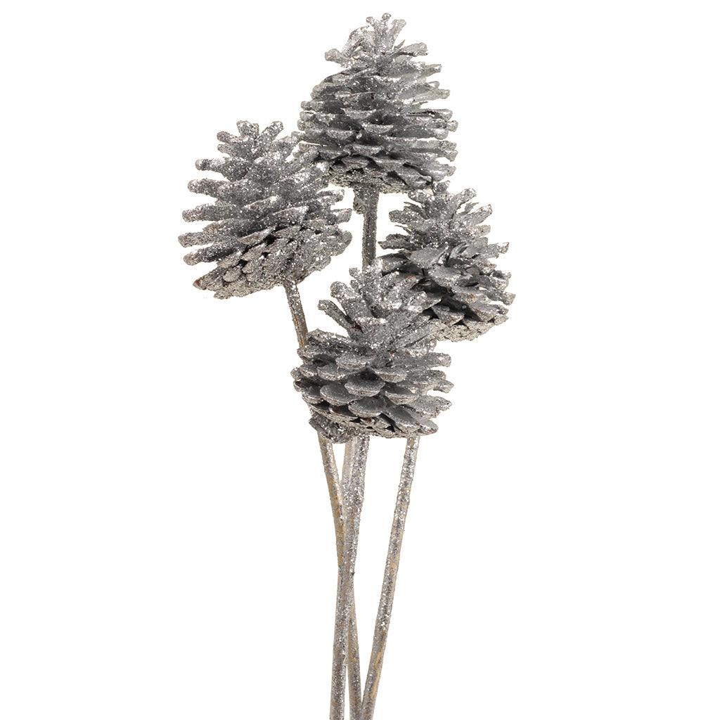 Pinecone 3&quot; Silver Glitter 4pc