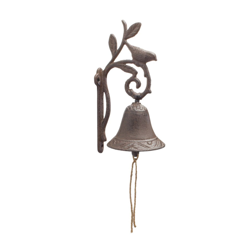 Bring character and charm to your space with this beautifully crafted cast iron bell featuring a charming bird perched on top. Measuring at 4.75"L x 9"H, it's a delightful addition to any home décor.
