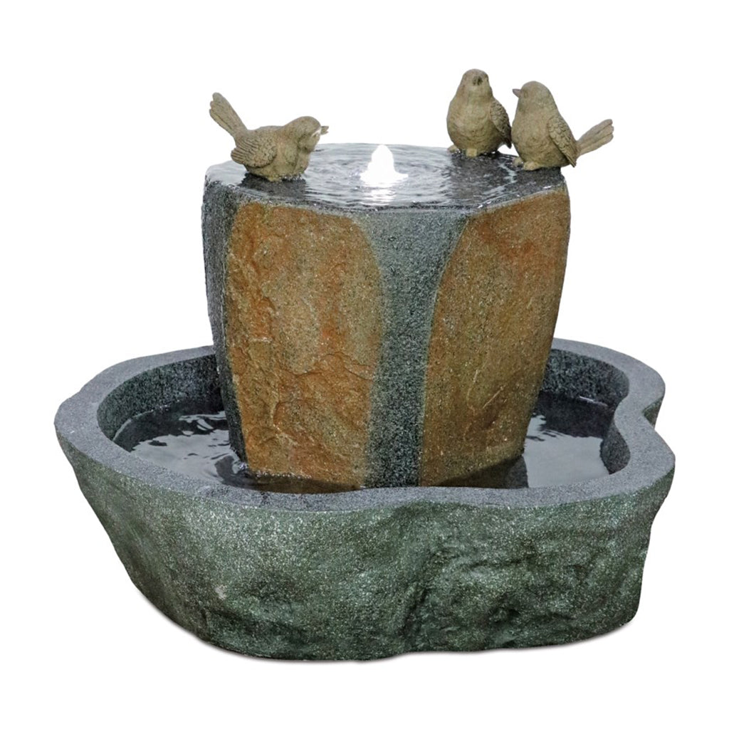 Invite nature into your backyard with a tranquil water feature. This fountain's gentle water flow is sure to create a peaceful atmosphere, perfect for attracting a variety of birds. Measures 22"D x 17.5"H.