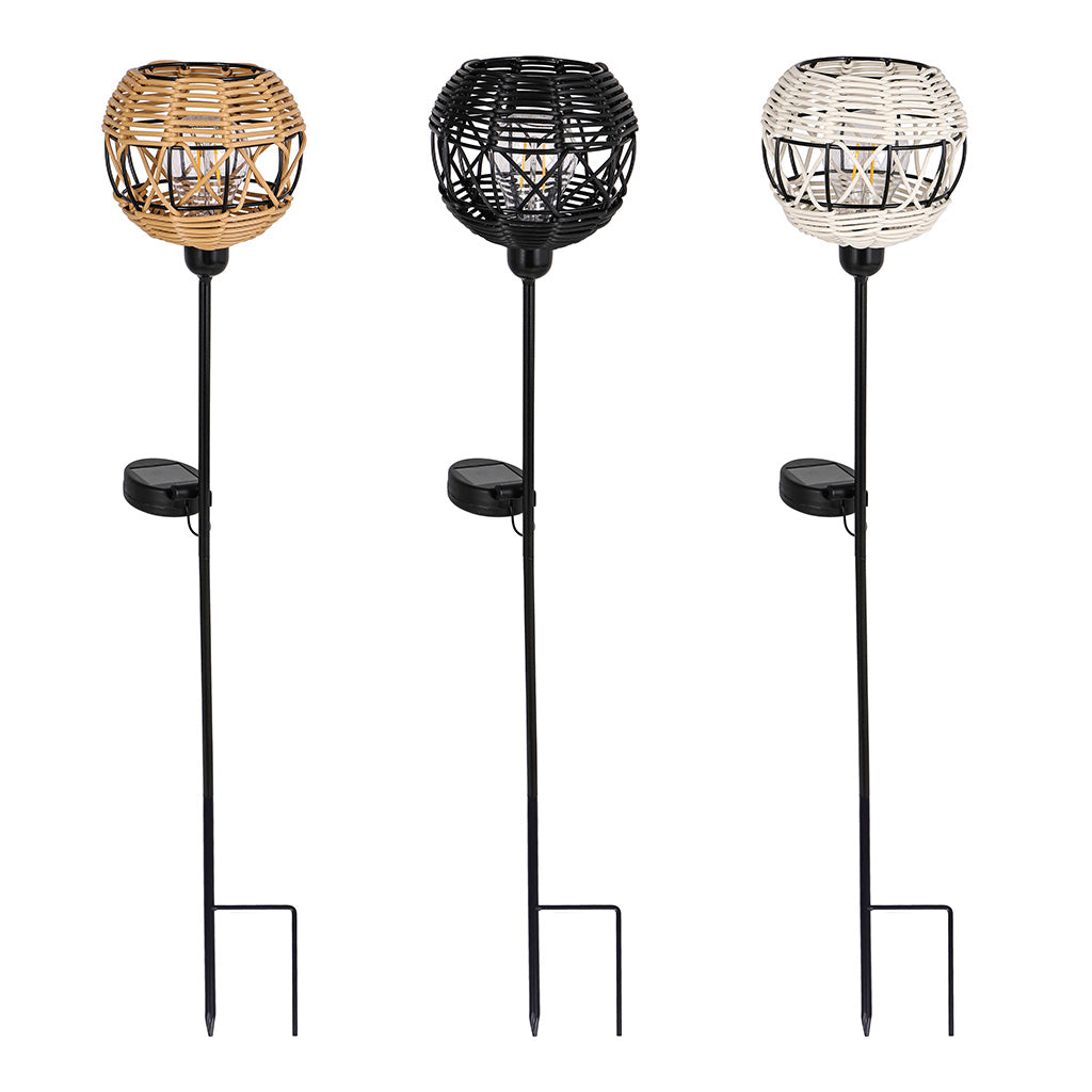 Create your own outdoor oasis with the Solar Garden Stake Faux Rattan. Available in three beautiful colors that can be mixed and matched to perfectly complement your garden décor. Plus, each stake comes with a convenient 1 AA battery already included, making it easy to set up and enjoy your new solar-powered light. Standing tall at 29.5&quot;, it provides the perfect amount of light to illuminate your garden and create a warm and inviting atmosphere.