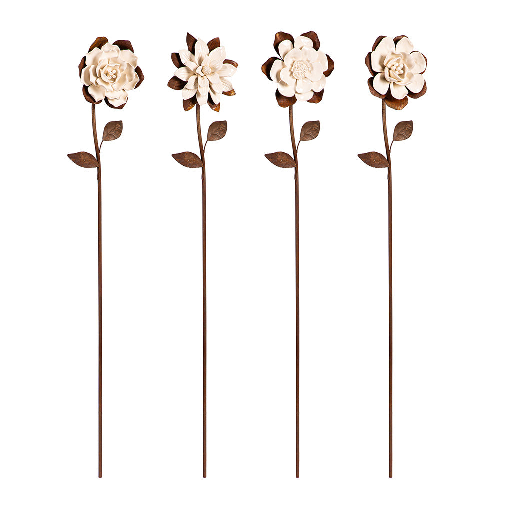 Add some classic detail to your garden with these beautiful porcelain flower garden stakes. At 2.95 inches wide and 6.1 inches long, these stakes are the perfect size to add a touch of elegance to any garden. Plus, at 41 inches tall, they are sure to catch the eye of all your visitors.  Each stake